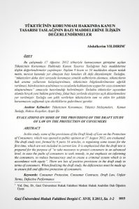 Tüketicinin Korunması Hakkında Kanun Tasarısı Taslağının Bazı Maddelerine İlişkin Değerlendirmeler